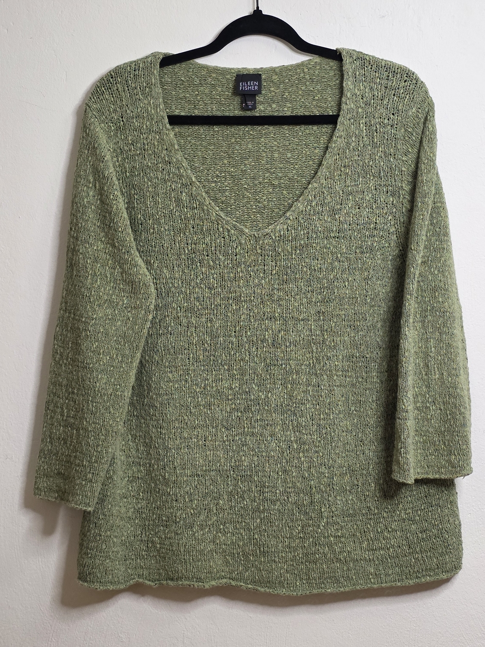 Eileen Fisher Heathered Sage V-Neck Knit Sweater